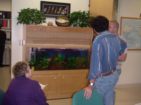Rosemary, Jean-Marc & Klaus talking to the lab fish